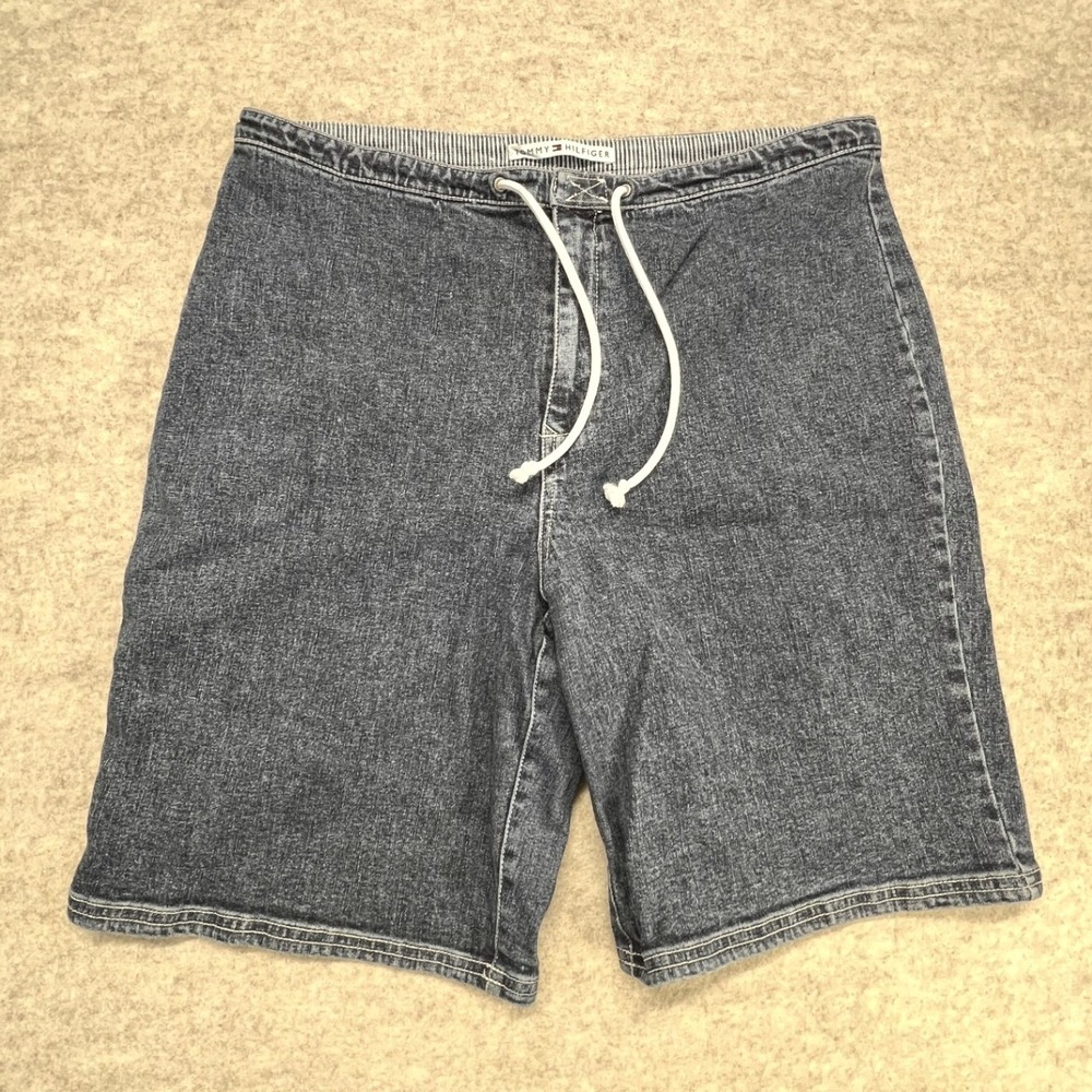 Tommy Hilfiger VTG Y2K Denim Jean Shorts Drawstring Waist‎ Blue Size 14